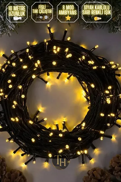 كابل أسود طويل  أمتار مع  لمبة LED متصلة، إضاءة LED نهارية وصفراء، للعام الجديد والزفاف والخطوبة