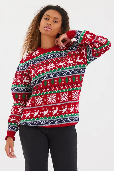 سترة نسائية لعيد الميلاد باللون الأحمر والأخضر والأبيض