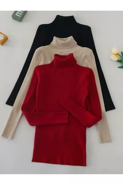 كنزة ضيقة العنق قطنية فاخرة منقوشة بسحاب، بثلاث ألوان، أحمر - بيج - أسود، للجنسين