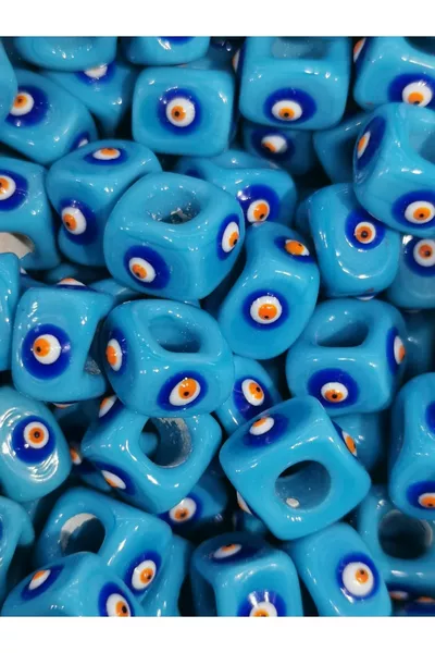 Perla di Vetro Cam Nazar Bodrum  mm 3 Pezzi Perla Quadrata Perla di Vetro Quadrata