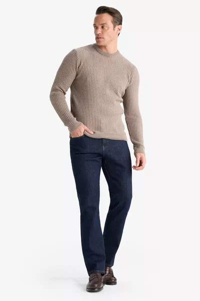 New Year Standard Fit Crew Neck Basic Textured Knit Sweater WN