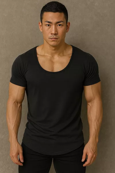 T-shirt da uomo girocollo aperto in lycra slim fit nera 