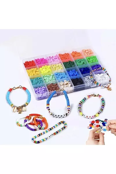 مجموعة خرز فيمو بصندوق  فتحة لصنع القلائد والأساور والخلاخال وزينة الهاتف