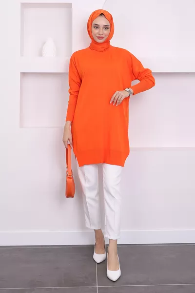 Oranje Trui Tuniek met Fiets Hals en Losse Merzeriseer