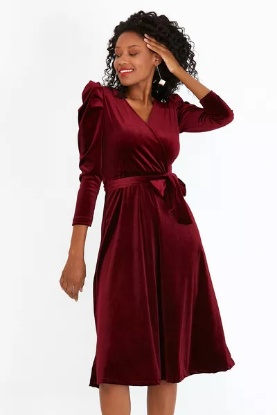 Velvet, Midi Velvet Burgundy Dress