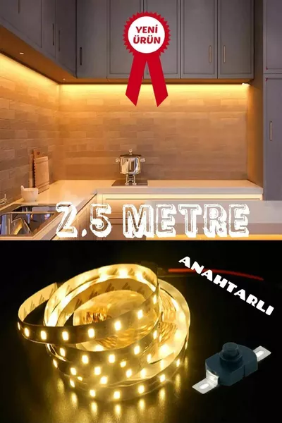 Светодиодная лента для кухонного шкафа длиной 2,5 метра с дневным светом, с адаптером и выключателем, готовая к использованию на столешнице