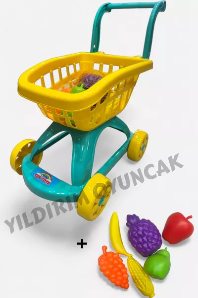 Тележка для рынка 7 предметов Сет из сетки для фруктов и овощей см - Игровая кухонная стойка с тележкой