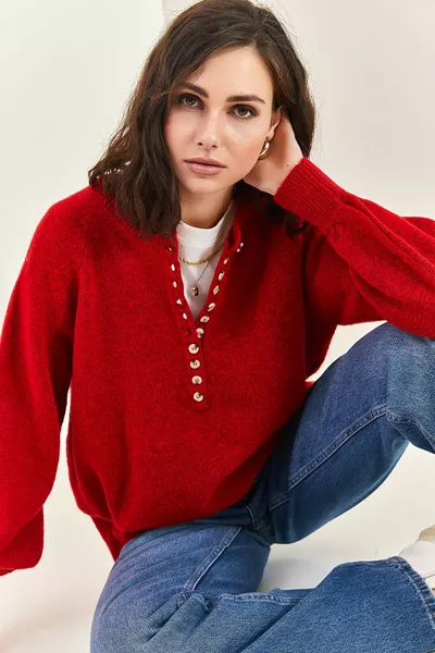 Women's Buttoned Turtleneck Knit Sweater