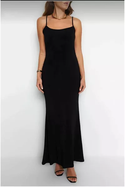 أسود مجهزة / مجهزة حزام طول قابل للتعديل ماكسي بسط ساندي اللباس