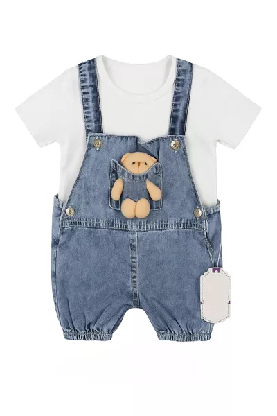 Salopette en jean pour bébé avec ourson en peluche