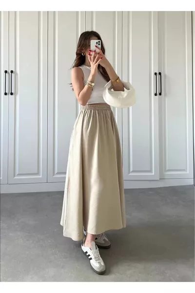 Double Skirt with Elastic Waist and Pockets