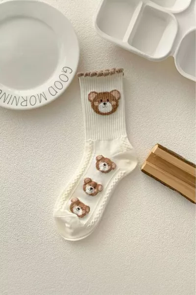 5 أزواج جوارب مريحة بنقشة الدب الصغير