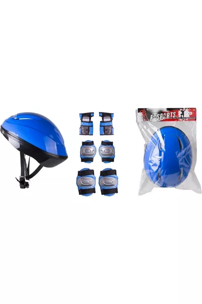 Men's Blue Helmet, Knee and Elbow Pad Protective Set