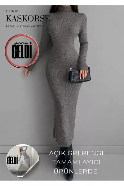 Robe crayon midi en tissu côtelé à col montant, longueur  cm