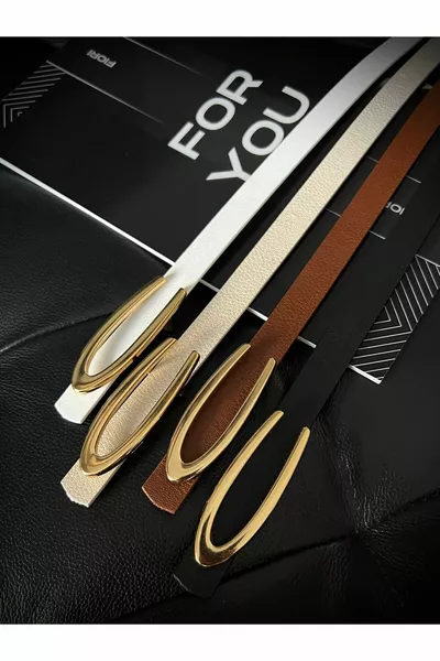 حزام نسائي رفيع طويل بمشبك، حزام للجاكيت، حزام للقميص، حزام للفستان - عرض رباعي