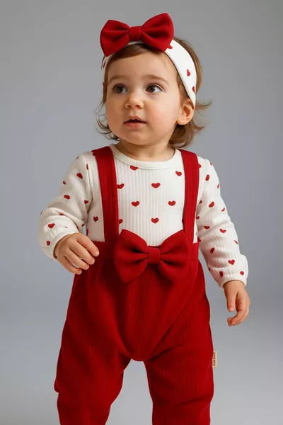 Baby Girl Jumpsuit with Heart Bow, Cotton Jumpsuit  Months