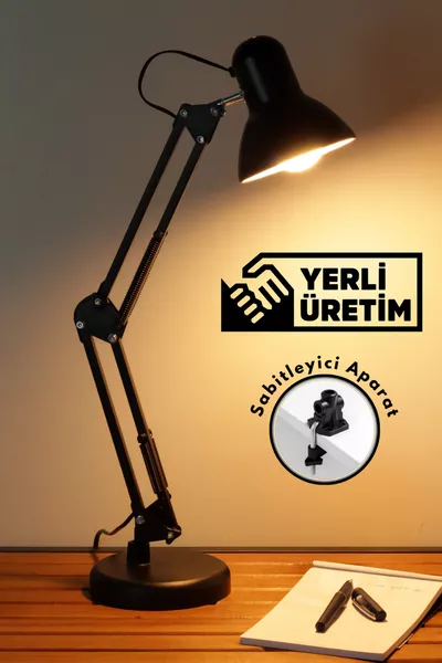 Lampe de bureau acrobatique à ressort en métal, orientable à °, lampe de travail mobile, noire