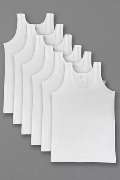 Boys' Cotton White Tank Top, Pack of 6