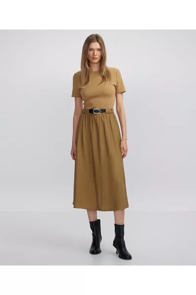 فستان ميدي من قماش مختلط