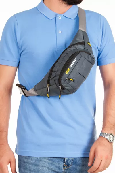 Men's Waist Bag Crossbody Waterproof Fabric Chest Bag with Headphone Outlet