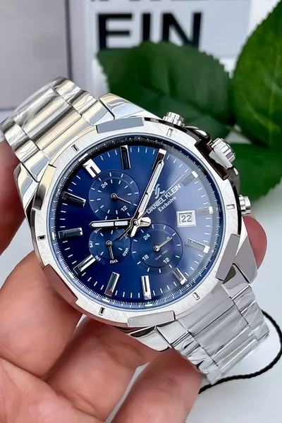 ساعة رجالية من الصلب بميناء تاريخي وساعة كرونوغراف وتعمل بجميع الوظائف