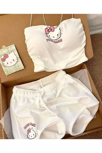 White Hello Kitty Blouse and Shorts Set