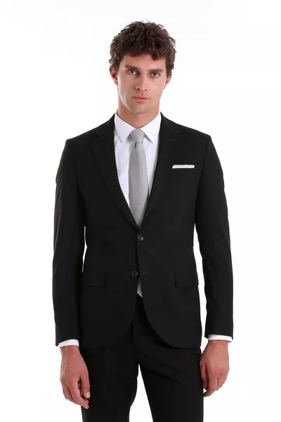 Completo classico nero slim fit con collo alla coreana
