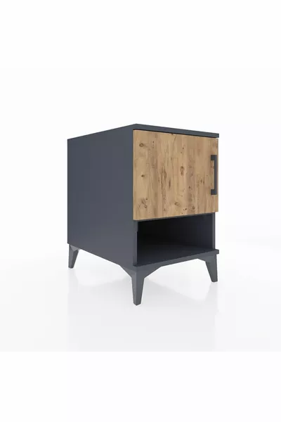 خزانة جانبية كرونوس بطابقين و باب واحد أنثراسيت-صنوبر