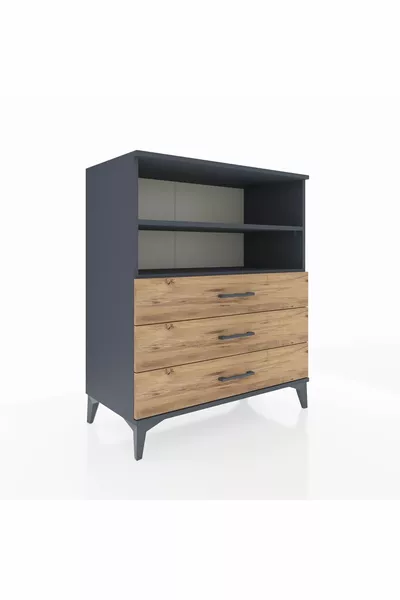 خزانة هايبريون 2 رفوف 3 أدراج أنترسيت-صنوبر