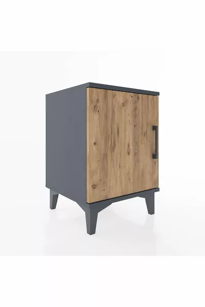 Hyperion Nightstand Single Shelf Single Door Anthracite-Pine