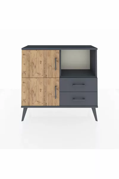 خزانة أرجيس ذات رفين ودرجين وغطائين أنثراسيت-صنوبر/أنثراسيت