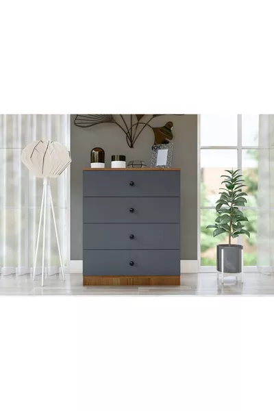 ALMİNA ŞİFONYER, 4 ÇEKMECELİ, GRİ CEVİZ