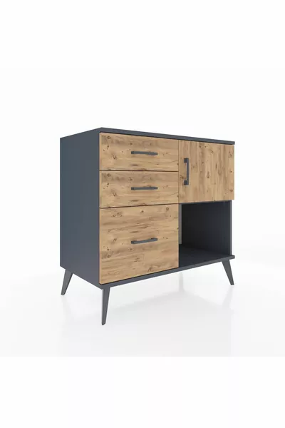 خزانة هايبرون بروفية رف واحد، 3 أدراج، باب واحد، أنثراسيت-صنوبر