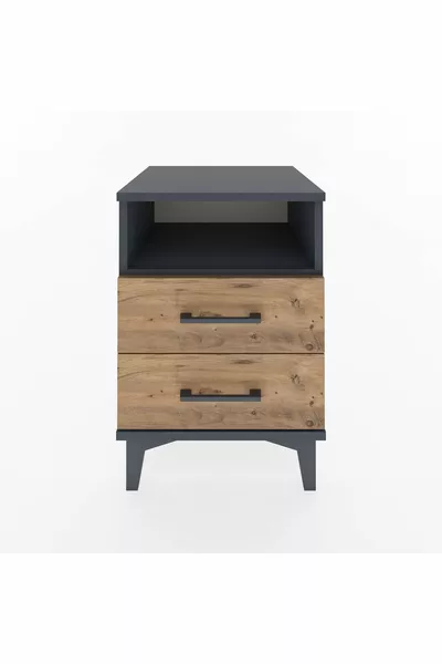 خزانة جانبية هايبرين بطابق واحد ودرجين، أنثراسيت-صنوبر