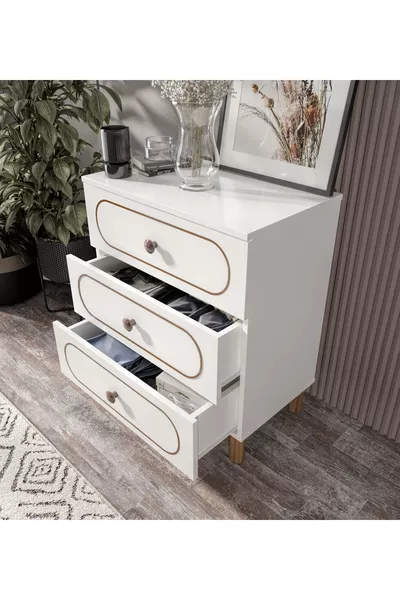 Bohemischer 3-Schubladen-Kommode Weiß - Komplett aus MDF der ersten Qualität