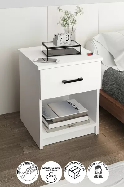 Bedside Table with Drawers, Wire-Legged Nightstand