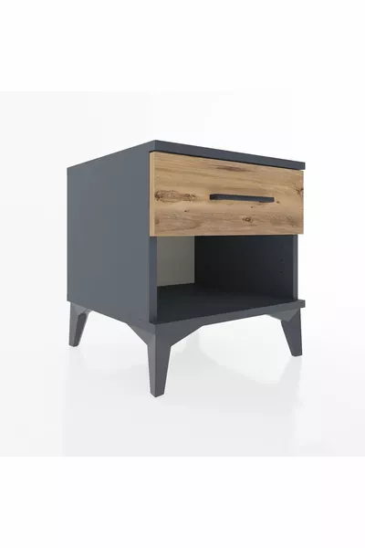 Comodino Hyperion con un cassetto Antracite-Pino