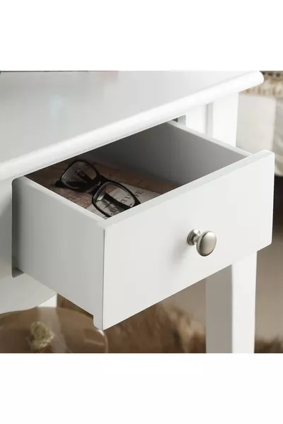 خزانة جانبية بسطح أبيض مع أدراج ورفوف - طاولة جانبية