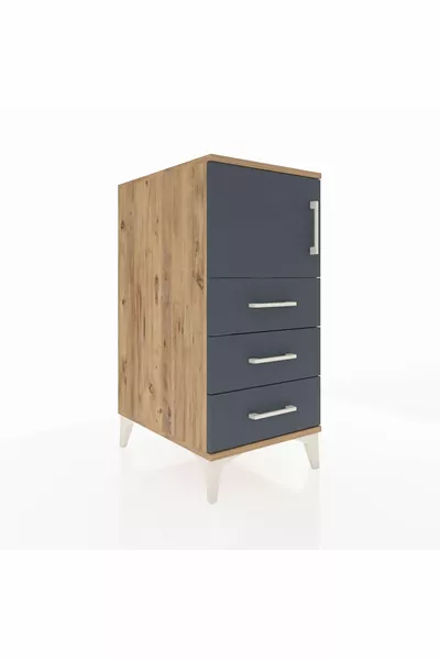 Kronos Nachtkastje met Enkele Plank, 3 Lades en 1 Deurtje, Den-Antraciet