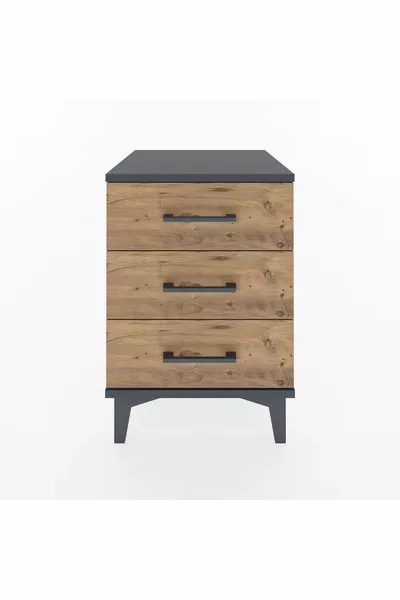 خزانة جانبية هايبريون بثلاثة أدراج - أنثراسايت وصنوبر