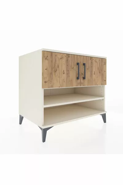 خزانة كرونوس بثلاثة أرفف وغطائين، لون حجر القمر-صنوبر