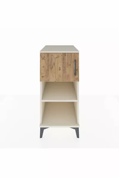 Kronos Nightstand with 2 Shelves and 1 Door, Moonstone-Pine