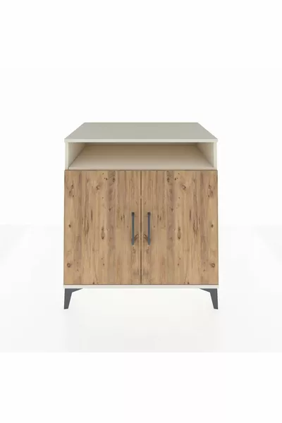 خزانة كرونوس بثلاثة أرفف وغطائين، لون حجر القمر والصنوبر