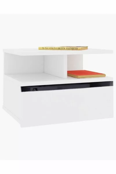 طاولة جانبية مع باب MDF - طاولة جانبية - طاولة جانبية بأقسام مفتوحة - رف حائطي - MDF أبيض - سم