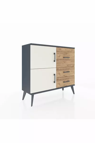 Комод Arges с одной полкой, 3 ящиками и 2 дверцами, антрацит/камень сосна