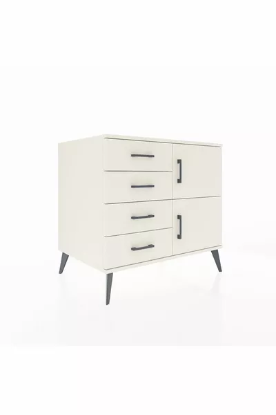 Kronos Kommode mit einem Regal, 4 Schubladen und 2 Türen, Mondstein-Mondstein