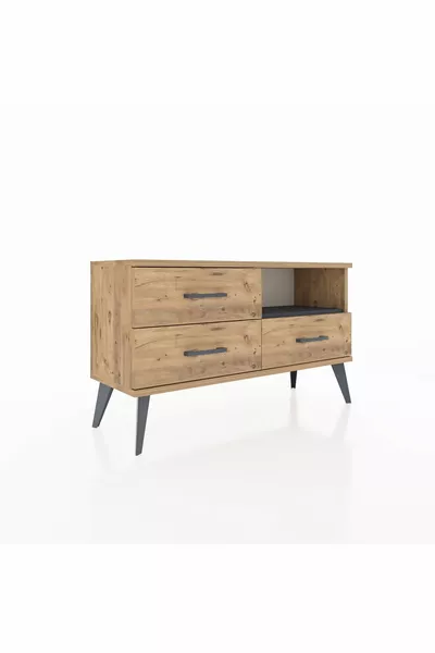 خزانة أرجس بدرج واحد مع رف واحد و3 أدراج - صنوبر أنثراسيت / صنوبر