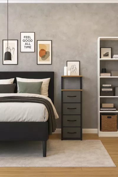 2 Raflı 4 Çekmeceli Şifonyer Deri Çekmeceli Şifonyer Yatak Odası Organizer Çok Amaçlı Düzenleyici