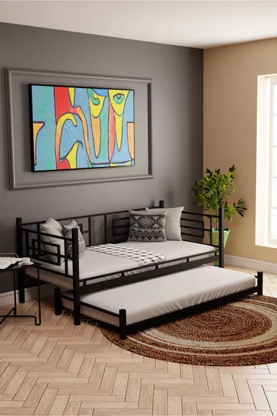 سرير بطابقين معدني وغرفة نوم للأطفال الصغار ديفني يافرولو باللون الأسود