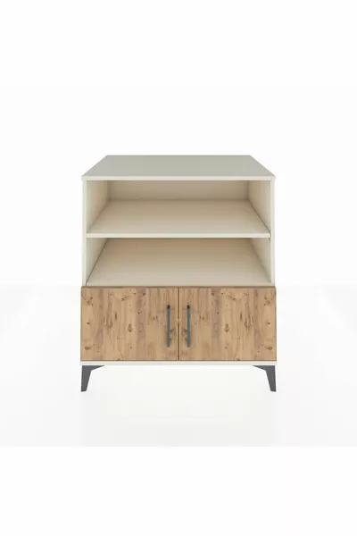 خزانة كرونوس بثلاثة أرفف وغطائين، لون حجر القمر والصنوبر